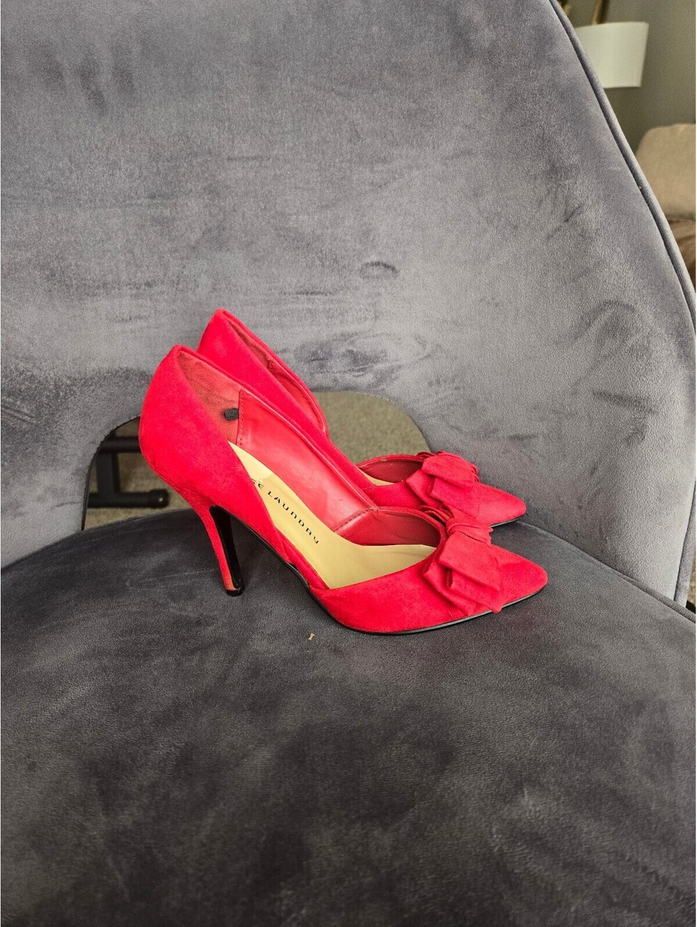 Chinese Laundry Red Suede Pointed Toe Bow D'Orsay High Heel Pumps Shoes 7M